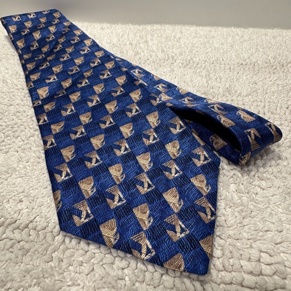 Barrington Tie Blue Geometric Foulard Art Deco 100% Silk USA Made Necktie VTG